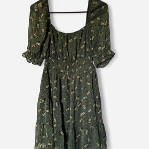 Trixxi Dark Green Floral Long Sleeve Dress Large